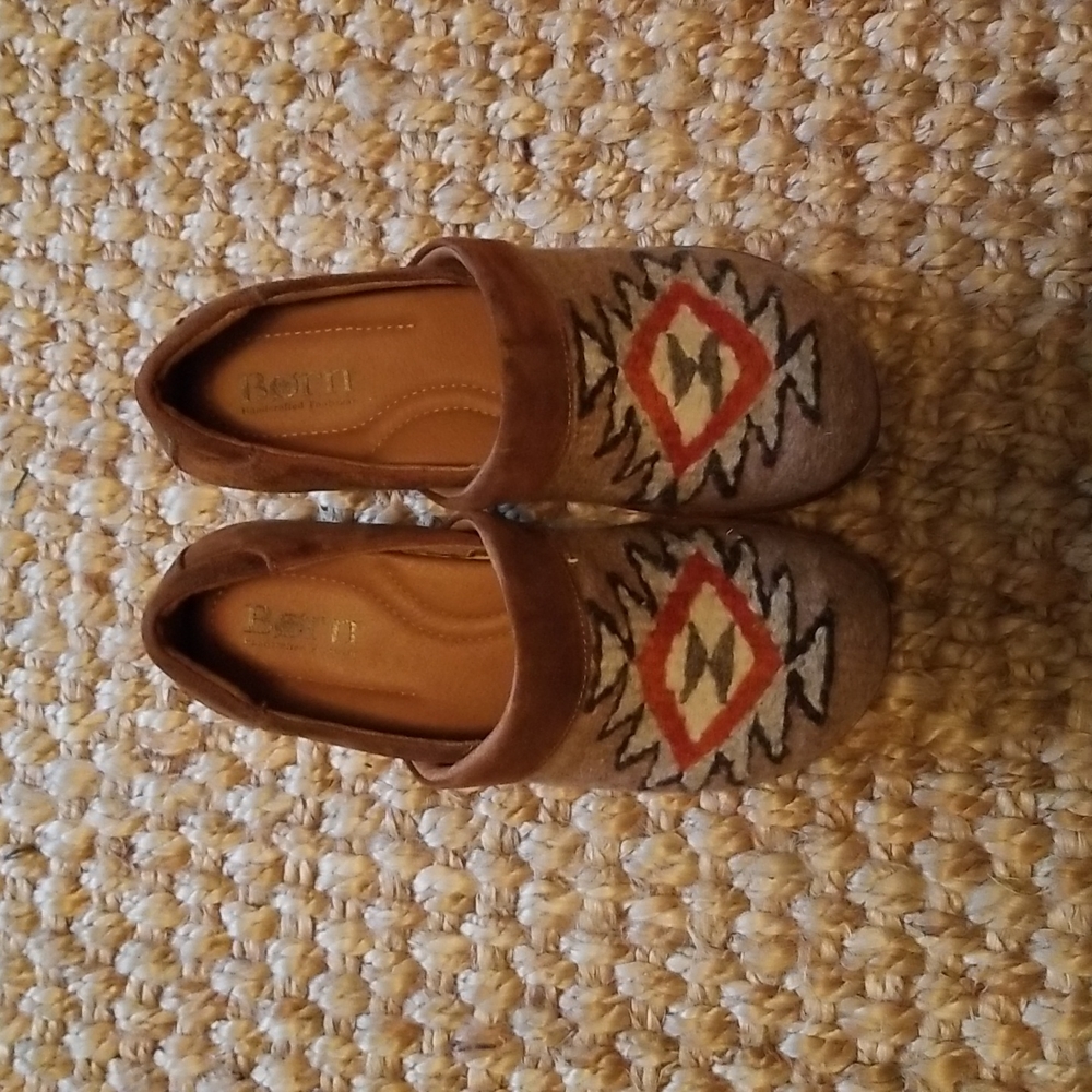 Born Tan Suede Embroidered Slip-On Mules